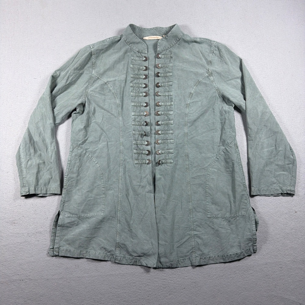 Soft Surroundings Jacket Women XL Military‎ Frog Button Sage Green Utility Boho